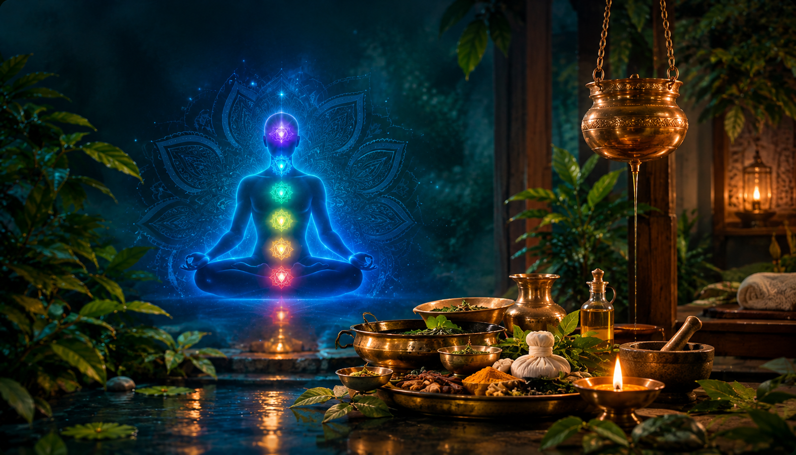 Illustration representing Panchakarma and traditional Ayurvedic wellness